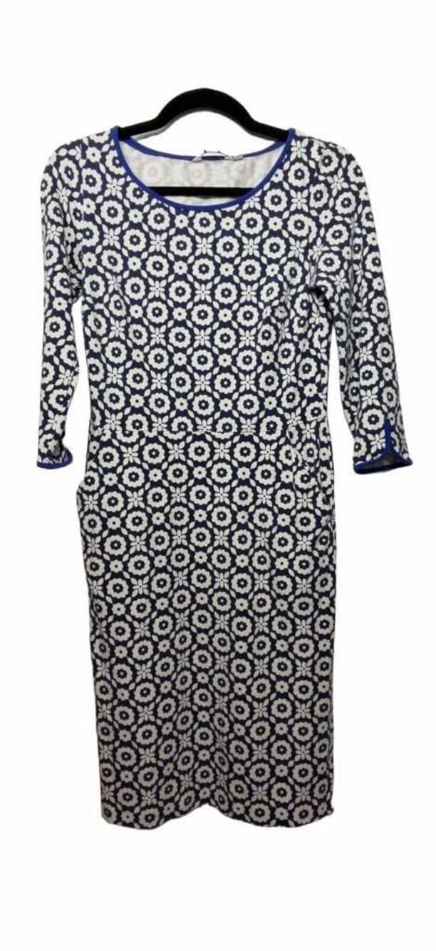 Boden Jessie Jersey Day Dress Navy White Floral 3/4 Sleeve with Pockets_A73